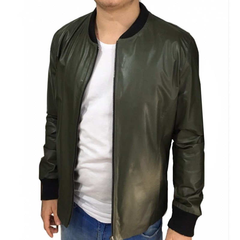 Jaqueta couro verde shop militar