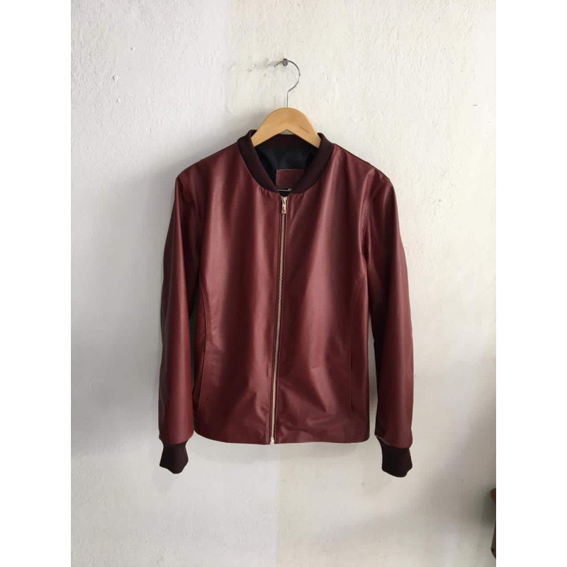 jaqueta de couro bordo masculina