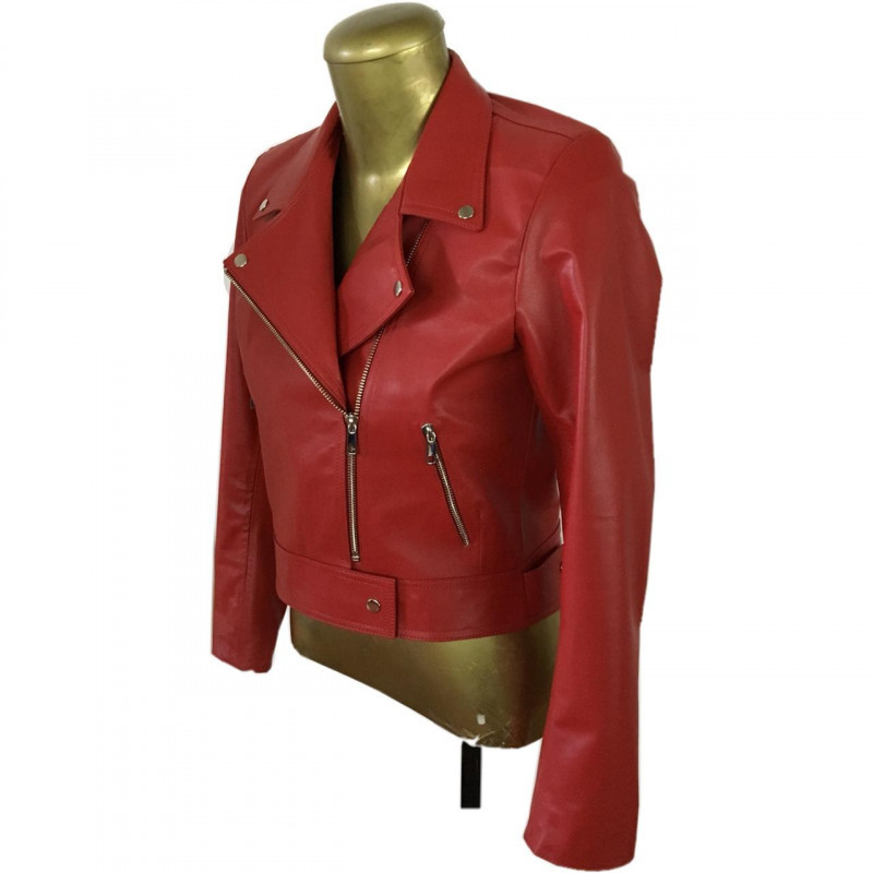casaco de couro vermelho feminino
