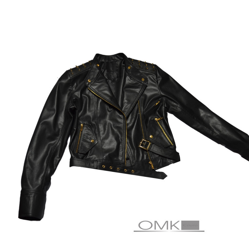 Jaqueta de Couro Feminina Perfecto Ref. 653 Spikes Preta P