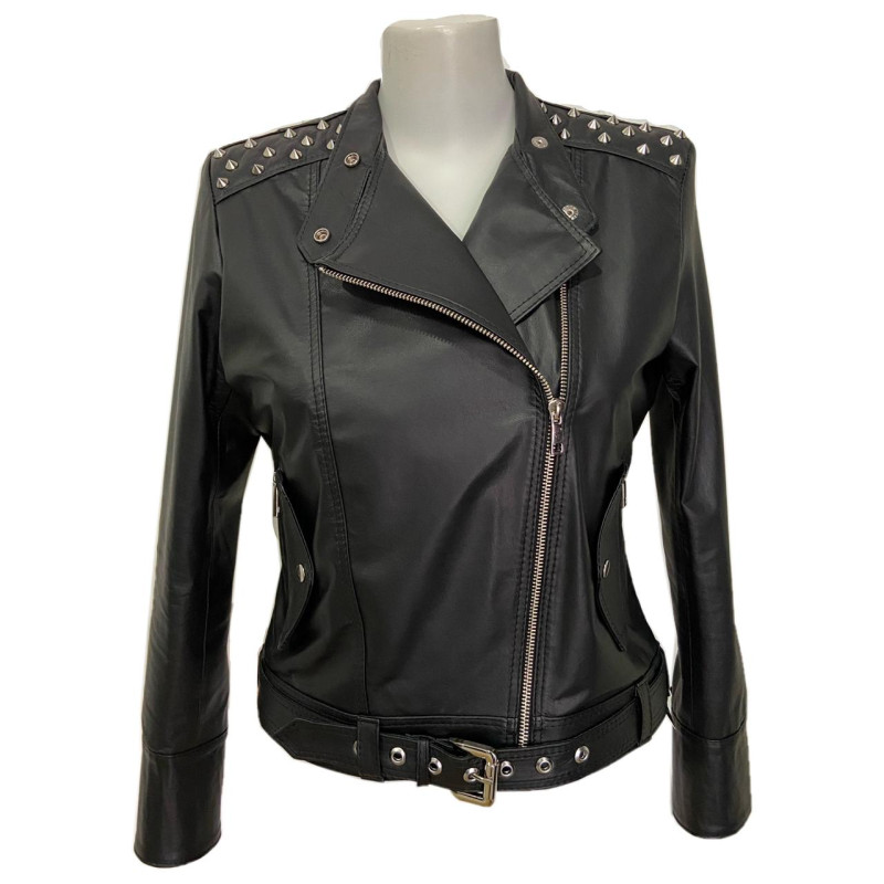 Jaqueta de couro feminina com spikes top