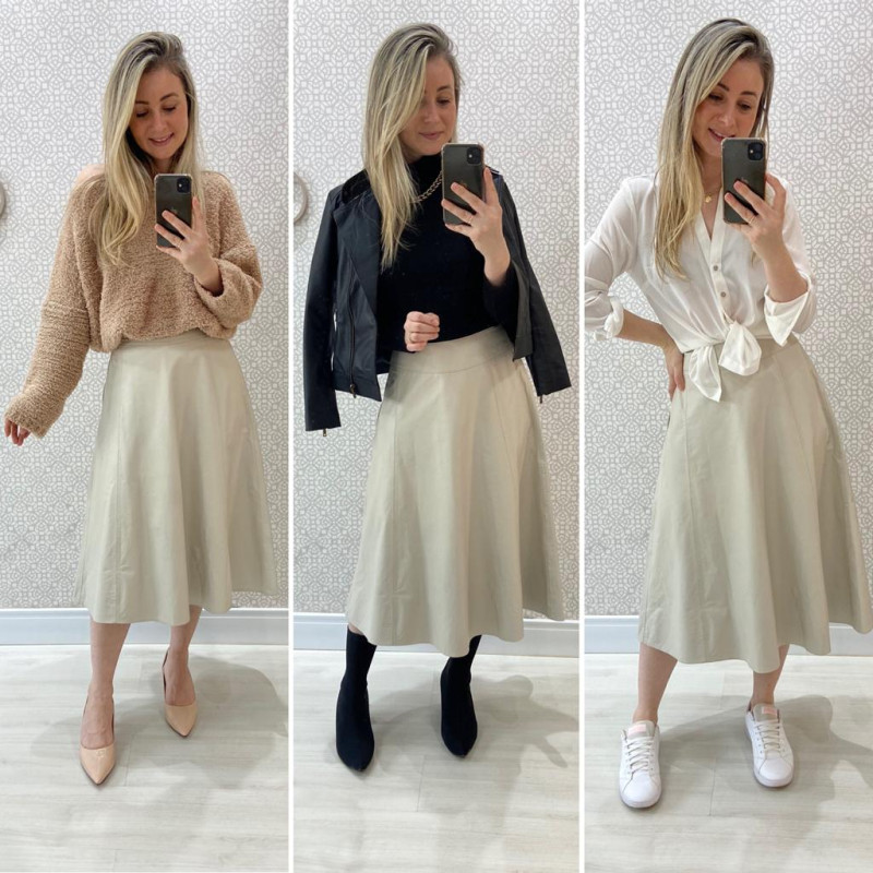 Saia midi sales couro evase