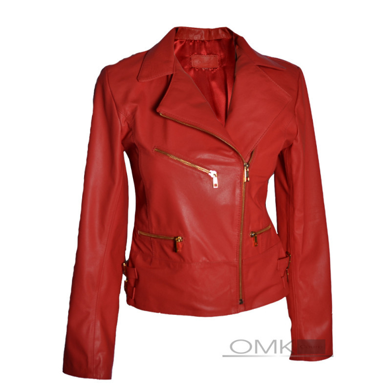 jaqueta de couro feminina vermelha