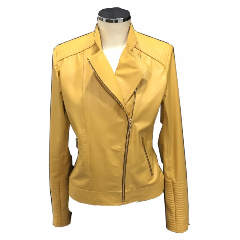 Jaqueta de couro amarela feminina outlet