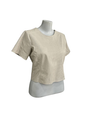 Blusa couro manga curta