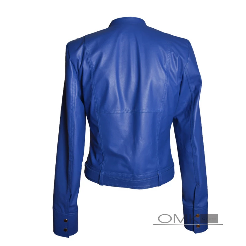 Jaqueta de Couro Feminina Perfecto 653 Spikes -Azul Royal-G