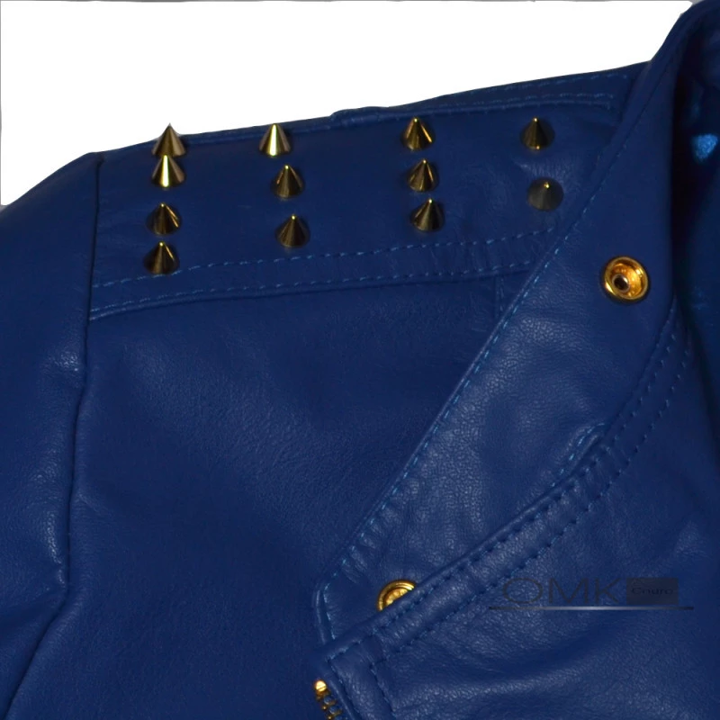 Jaqueta de Couro Feminina Perfecto 653 Spikes -Azul Royal-P