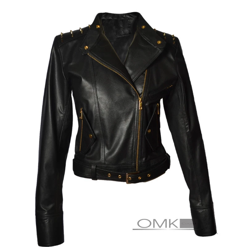 Jaqueta de Couro Feminina Perfecto 653 Spikes -Preta-PP