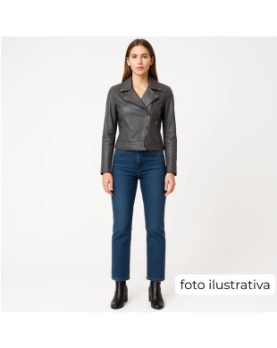 Jaqueta em Pelica Cinza Perfecto Cropped OMK Ref.602 
