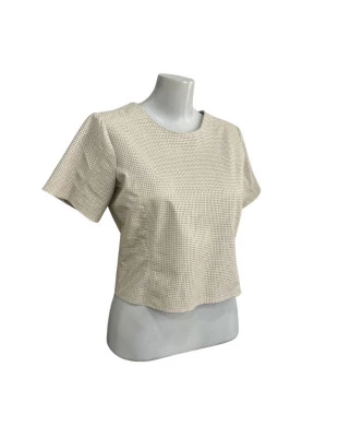 Blusa couro manga curta