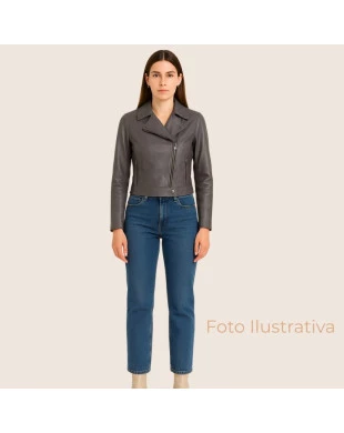 Jaqueta em Pelica Cinza Perfecto Cropped OMK Ref.602 