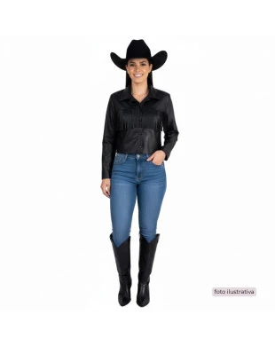Jaqueta de couro cropped com franjas