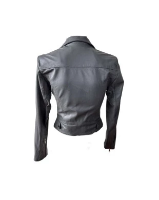 Jaqueta em Pelica Cinza Perfecto Cropped OMK Ref.602 