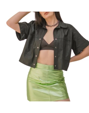 Camisa Cropped em Pelica OMK Couro