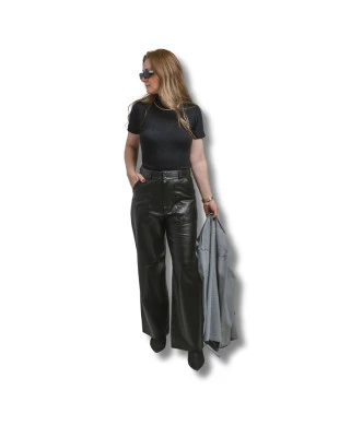 Calça wide leg couro omk