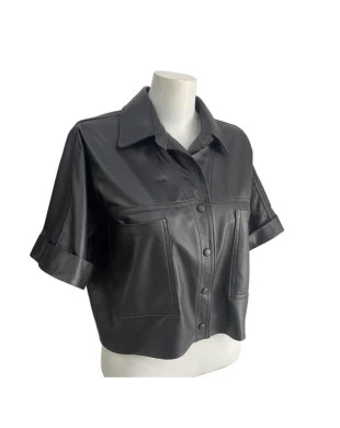 Camisa Cropped em Pelica OMK Couro