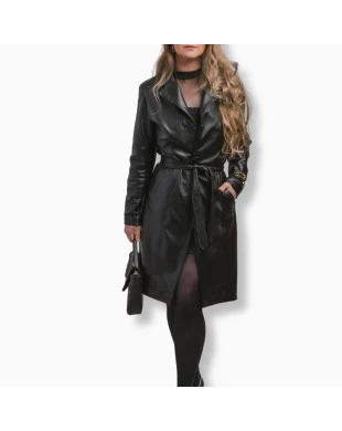 Sobretudo Feminino em Couro Ref.516 Preto