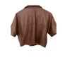 Camisa Cropped em Pelica Manga Curta Caramelo