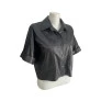 Camisa Cropped em Pelica Manga Curta 