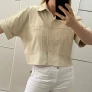 Camisa Cropped em Pelica OMK Couro