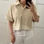 Camisa Cropped em Pelica OMK Couro