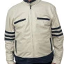 jaqueta omk couro off white com azul marinho 