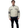 jaqueta omk couro off white com azul marinho 
